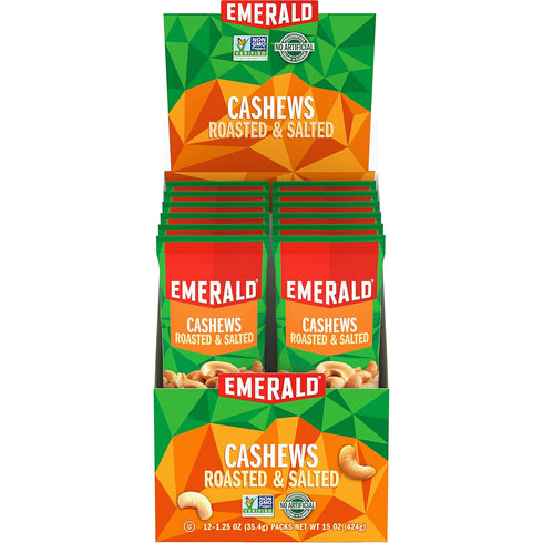 Emerald Nuts Roasted & Salted Cashews 12 Ct (1-Pack), 1.25 Oz Individual