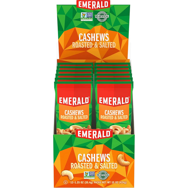 Emerald Nuts Roasted & Salted Cashews 12 Ct (1-Pack), 1.25 Oz Individual