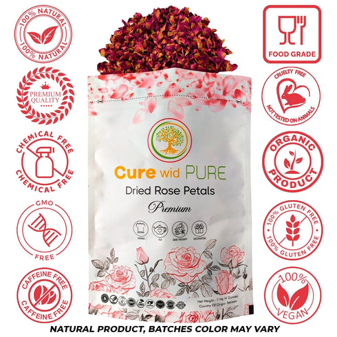 4 oz Cure Wid Pure Certified Organic Dried Rose Petals Food-Grade Edible Rose Petals for Tea,Cocktails,Baking,Skincare