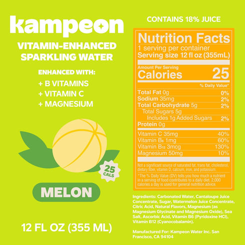 Melon-12oz Pack 6) Kampeon Filipino inspire sparkling water, Can | Flavored Sparkling Water with Vitamin C, Magnesium