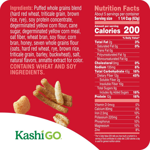 12g 12g 12.3oz (1 Kashi GO Protein Cereal, Protein, Fiber, Original, Box Box)