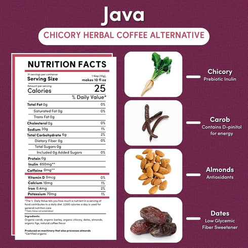 11 Teeccino Java Chicory Coffee Alternative - Ounce - Ground Herbal Coffee Thats Prebiotic, Caffeine Free & Acid Free