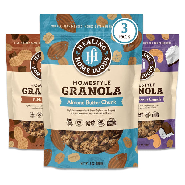 Healing Home Foods Variety P-Nutty Chip, Almond Butter Chunk, Cashew Coconut Crunch, Gluten Free Granola