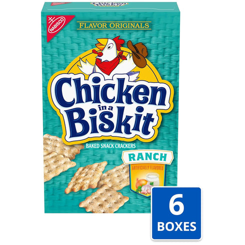 NABISCO 6-7.5 oz CHICKEN IN A BISKIT Ranch Baked Snack Crackers, Bulk Lunch Snacks, Boxes