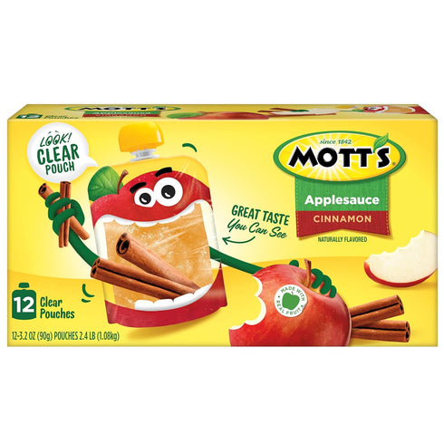 3.2 Oz 48 Count (4 Packs 12), Mott's Cinnamon Applesauce, Clear Pouches, Of No Artificial Flavors, Good Source