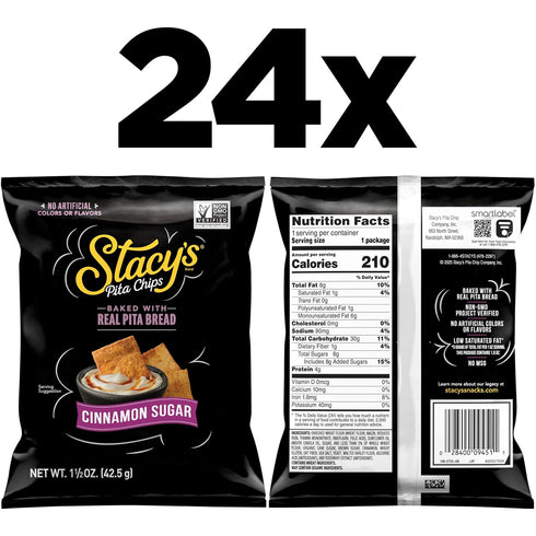1.5 oz (Pack 24) Stacys Pita Chips, Cinnamon Sugar, No Artificial Colors or Flavors
