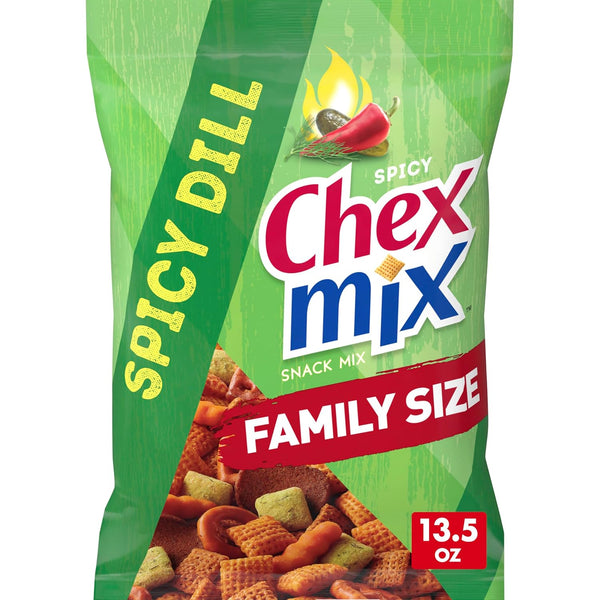 Chex Mix Spicy Dill Snack Mix, Savory Snack Bag, Family Size, 13.5 oz