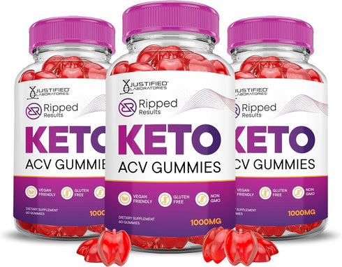 (3 Pack) Ripped Results Keto ACV Gummies Advanced Formula 1000MG Ripped Results