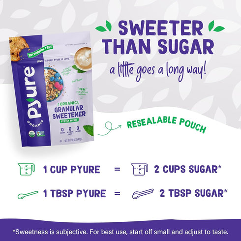 12oz Pyure Organic Stevia Blend | Granulated Sugar Substitute with Zero Calories & Carbs | Keto, Diabetic & Vegan