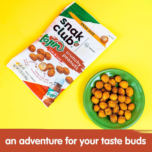2.25 oz 12 Pack Snak Club Tajin Crunchy Peanuts, Nuts with Chili and Lime Seasoning, Mild, Snack Bags