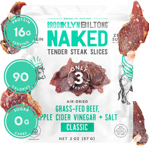 (2 oz, Pack 5) Whole30, 32g package, Brooklyn Biltong Beef Jerky Snack of - Grass Fed, Zero Sugar, Paleo Friendly