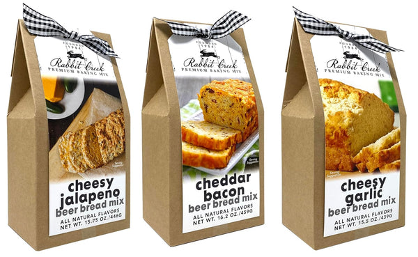 Rabbit Creek Beer Bread Mix Variety Pack of 3 Cheesy Jalapeno, Cheddar