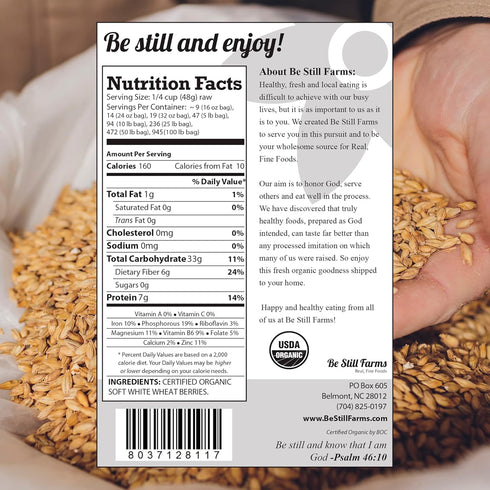 (5.8lb) Be Still Farms Organic Soft White Wheat Berries - Healthy Whole Grains Bulk - Ideal for Feeder Oats, Flour