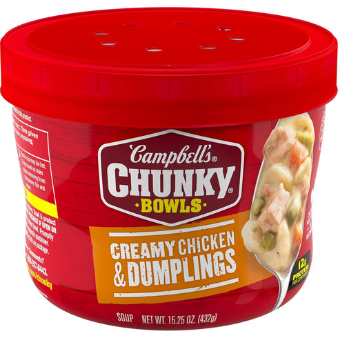 Campbells Chunky Creamy Chicken and Dumplings Soup, 15.25 oz Bowl