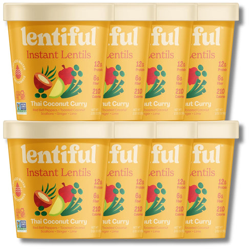 Lentiful Thai Coconut Curry Instant Lentils - 8 Pack Asian Cuisine Inspired Cups
