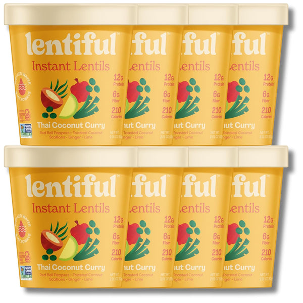 Lentiful Thai Coconut Curry Instant Lentils - 8 Pack Asian Cuisine Inspired Cups