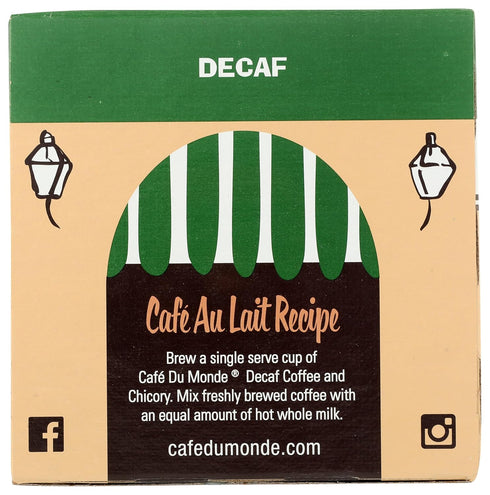 Cafe Du Monde Decaf Coffee and Chicory, Single Serve Cups, Box of 12, .41 oz each