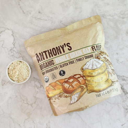 4 lb, (Pack 2) Anthony's Organic Whole Grain Oat Flour, Gluten Free, Non GMO, Non Irradiated, Finely Ground, Vegan