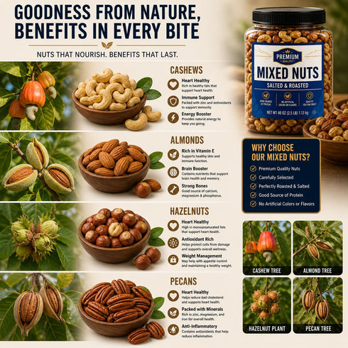 Generic 40 Oz Mixed Nuts Cashew Almond Hazelnut Pecan Whole Roasted with Sea Salted Snack Blend Resealable Jar