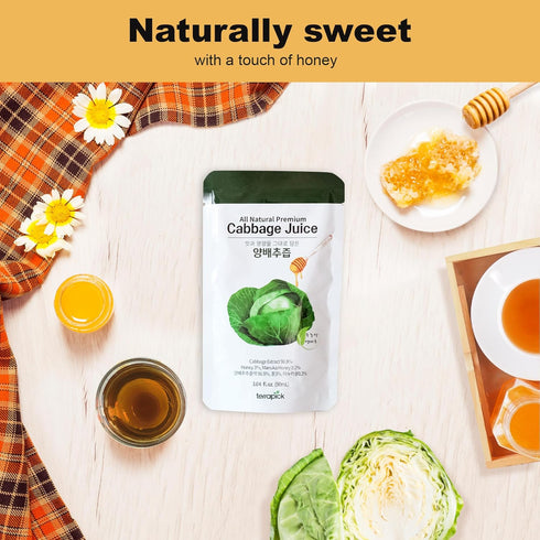 (3.04 oz 30 TerraPick Green Cabbage Juice Sweetened with Manuka Honey - Natural Cabbage Extract Juice Vegetable Juice