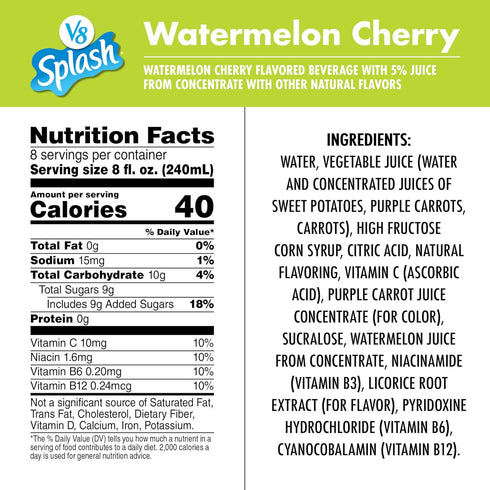 V8 64 oz Splash Watermelon Cherry Flavored Juice Beverage, fl Bottle