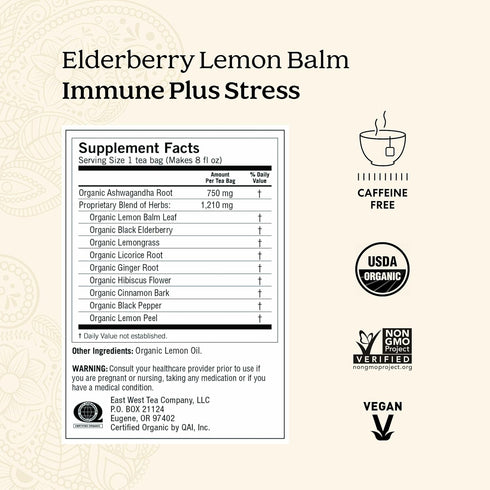 Immune 16 Pack (6 Packs) Immune Yogi Tea Elderberry Lemon Balm & Stress Tea - Tea Bags per - Organic Support Tea