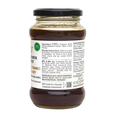 17.64 oz INDIGENOUS HONEY USDA Certified Organic Raw Wild Blossom Honey, Unfiltered Small-Batch Micro-Lot Harvest