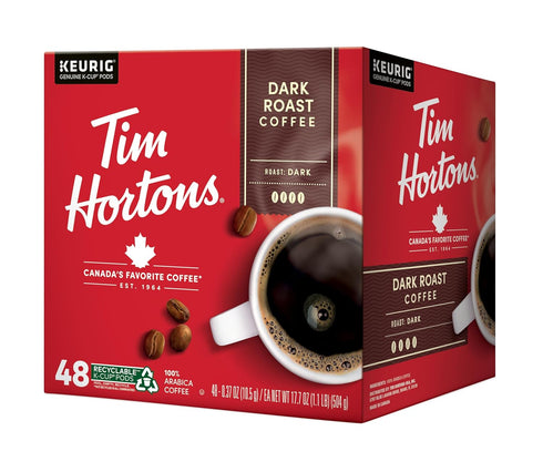 100% 48ct Tim Hortons Dark Roast Arabica Ground Coffee KCUPs