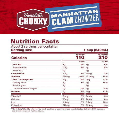 18.8 oz 12) Campbell's Chunky Soup, Manhattan Clam Chowder, can (Case