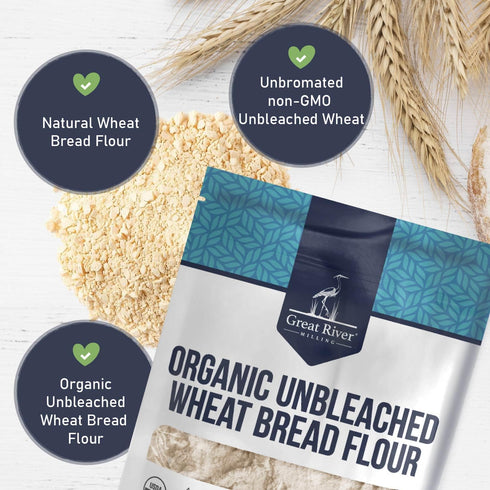 5 Lb Great River Milling Organic Unbleached Wheat Bread Flour | Artisan Bread Flour for Baking | Multi-Purpose Wheat