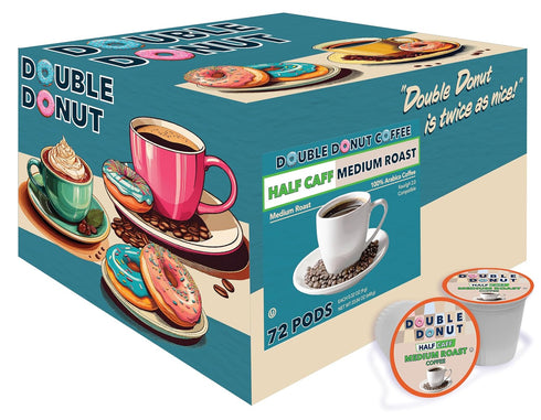 72 Count Double Donut Coffee Half Caff Coffee Pods, Single Serve Half Caffeine Coffee Pods For Keurig K Cup Brewers