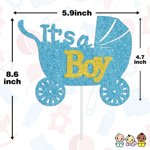 Blue Glitter It's a Boy Cake Topper for Baby Shower, Baby Boy Birthday Party Sign, Gender Reveal Decoration Supplies