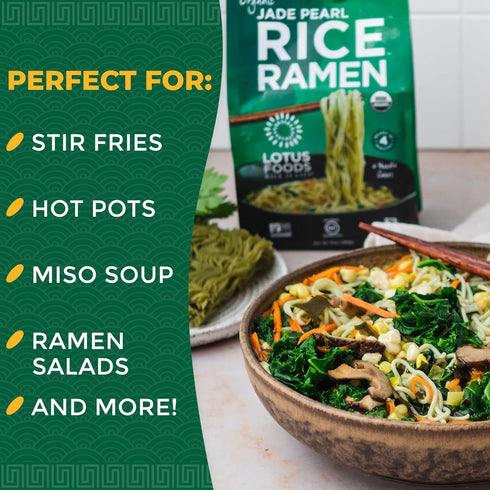 10 Oz (Pack 6) Lotus Foods Organic Jade Pearl Rice Ramen Noodles - Gluten Free Instant Ramen Noodles, Vegan, Low