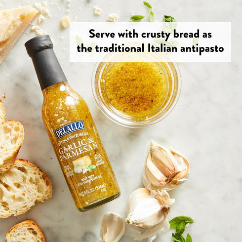 8 oz (3 Pack) DeLallo Garlic Parmesan Dipping Oil, Extra Virgin Olive Oil Infused, Ready-to-Use Condiment, Gluten Free