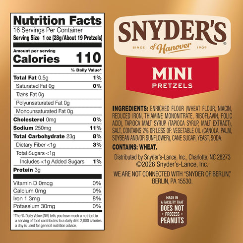 16 Oz Snyder's of Hanover Mini Pretzels, Bag