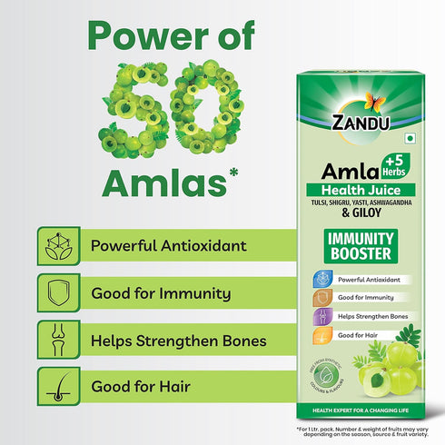 Zandu Amla 33.81 Oz (1Litre) Pure Juice | Source of Natural Vitamin C | Traditional Indian Gooseberry Beverage | Pure