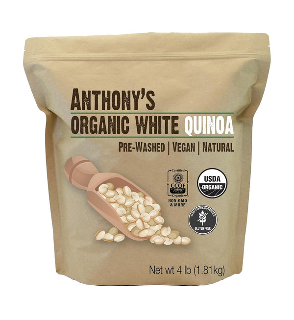 Anthony's Organic White Whole Grain Quinoa, 4 lb, Gluten Free & Non