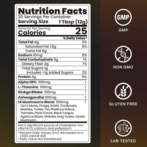 14 Immune 8.5 Oz Mushroom Hot Chocolate | Mushroom Blend with Adaptogens, Alpha GPC, Ginkgo Biloba & L-Theanine |