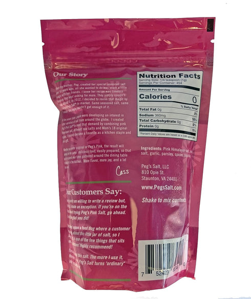 Peg's Pink Salt - Gourmet Seasoning - All Purpose for Cooking - Salt with Herbs and Spices - No MSG - No Sugar - 16 oz