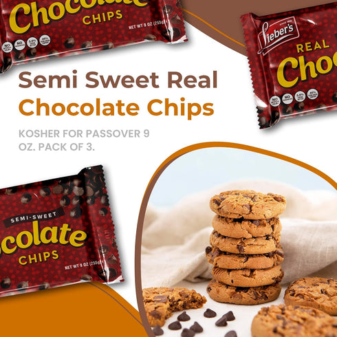 Lieber’s Vegan Semi-Sweet Real Chocolate Chips, 9 oz, Gluten Free, Dairy Free, Low Calorie for Baking