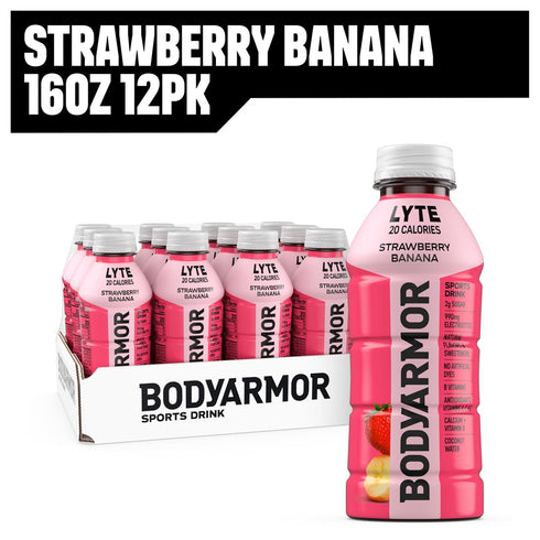 Potassium-Packed 16 Oz (Pack 12) BODYARMOR LYTE Sports Drink Low-Calorie Sports Beverage, Strawberry Banana, Coconut