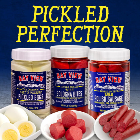0g 6g (16oz, Bay View Pickled Eggs, No Artificial Ingredients, Gluten Free, Sugar, Protein, Fresh Grade A Eggs, Boiled