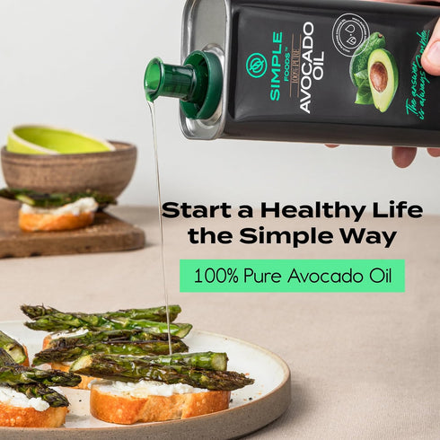 100% Simple Foods Avocado Oil - Pure, Non-GMO, High Smoke Point, Mild Flavor