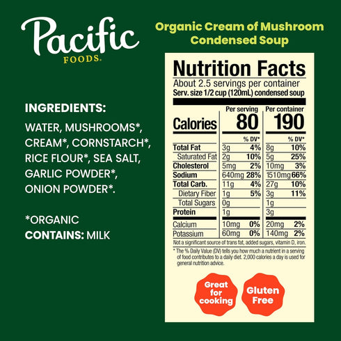 10.5 oz (Pack 12) Pacific Foods Organic Cream of Mushroom Soup, Can