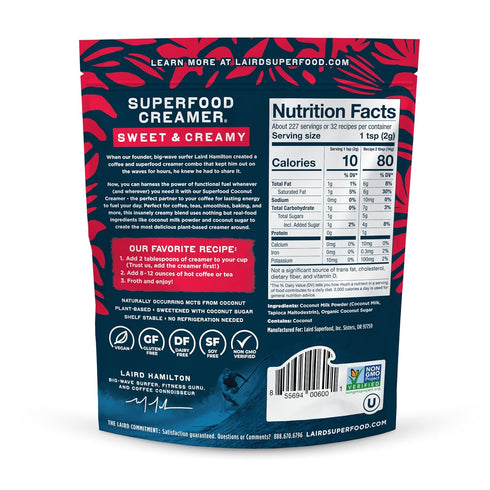 16 oz. Pack 2 Laird Superfood Non-Dairy Superfood Creamer - Coconut Powder Coffee Creamer - Sweet & Creamy - Gluten