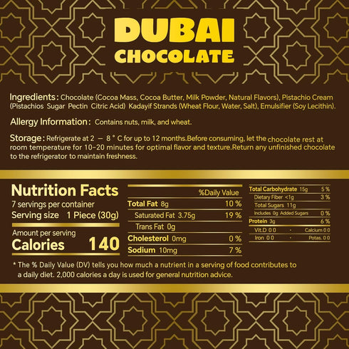 Zorentique 7.05oz (200g) Premium Dubai Chocolate Bar with Pistachio Cream & Kunafa, Fresh Handmade Luxury Chocolate