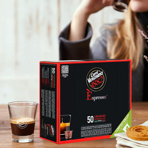 1882 6/10, 50 Caffe Vergnano Medium Roast Espresso Original Line Machine Compatible Capsules, Arabica Robusta Espresso