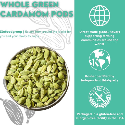 16 Oz. Slofoodgroup Green Cardamom Pods -Natural Cardamom Spice