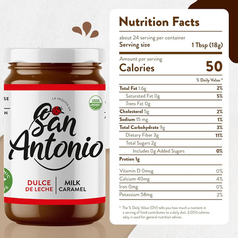 15 oz, Pack 2 San Antonio Organic Dulce de Leche Classic Milk Caramel Spread - Gluten & Lactose Free, Dessert Filling