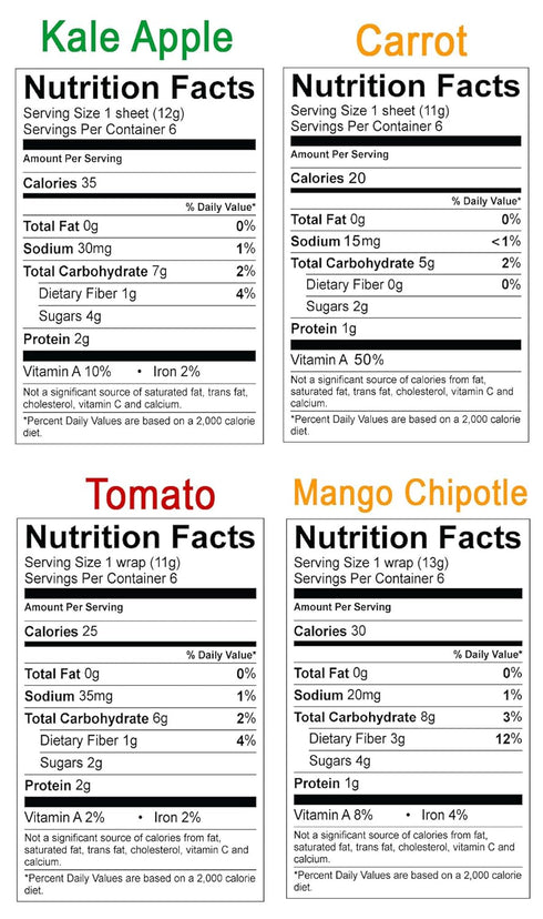 (Four-Pack) Pack Carrot & Tomato Sandwich Wraps Plant-Based, Vegan, Gluten-Free, Low-Carb Wrap Variety Non-GMO, Paleo